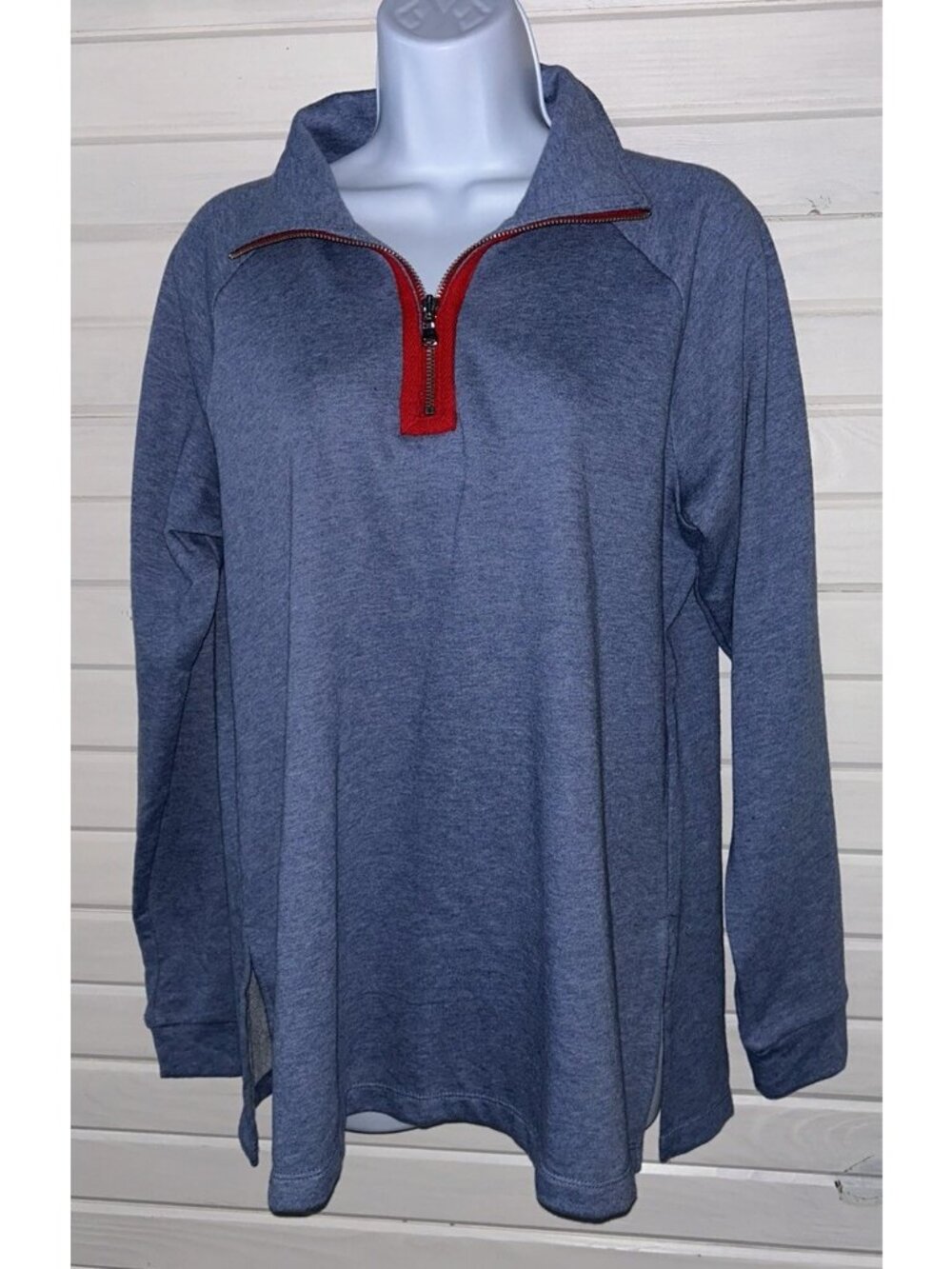 Susan Graver Weekend Sz SMALL Washed French Terry Half Zip Pullover Tunic EUC